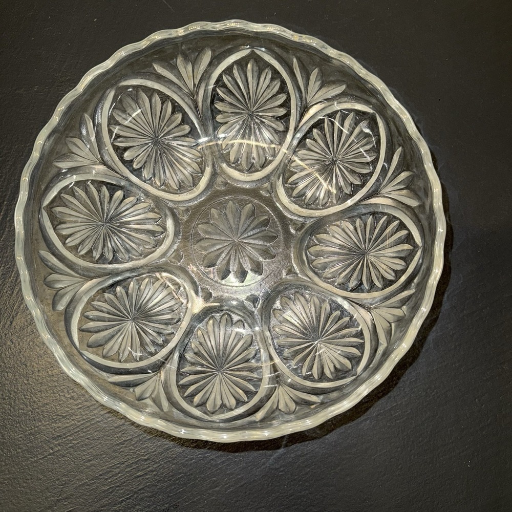 Vintage Anchor Hocking Starburst Medallion Large 8"‎ Clear Glass Bowl 1960's
